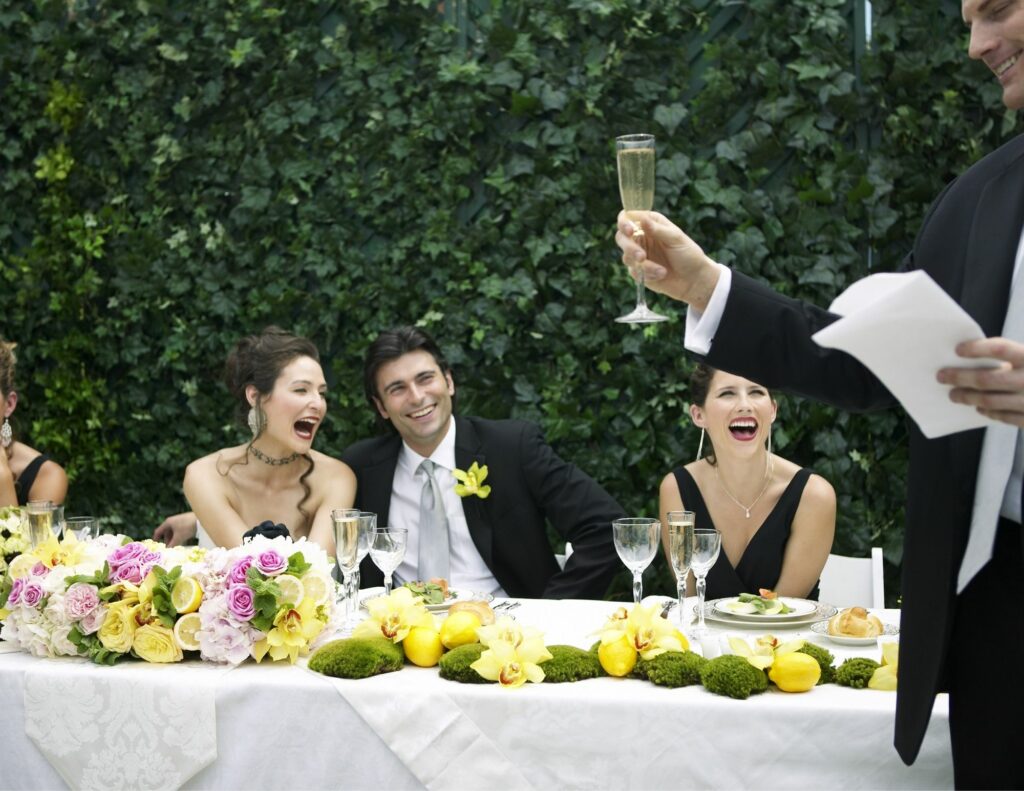 wedding toast, wedding toasts, toast at a wedding. someone giving a toast at a wedding